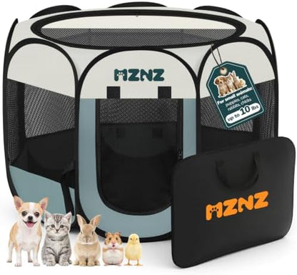 Dog Playpen, Portable Cat Playpen Crate Indoor for Dogs Cats Rabbits, Foldable Small Animal Guinea Pigs Bunny Cage Enclosure for Outdoor, Pop Up Dogs Cats Tent Kennel with Carrying Case, Grey