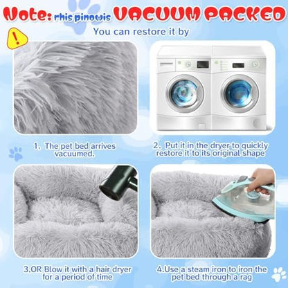 2-Pack Small Calming Dog & Cat Bed Anti Anxiety Fluffy Plush Pet Beds with Anti-Slip Bottom Machine Washable Interchangeable Pet Bed for Kittens & Puppies(Gray Series,21x16.5 Inch)