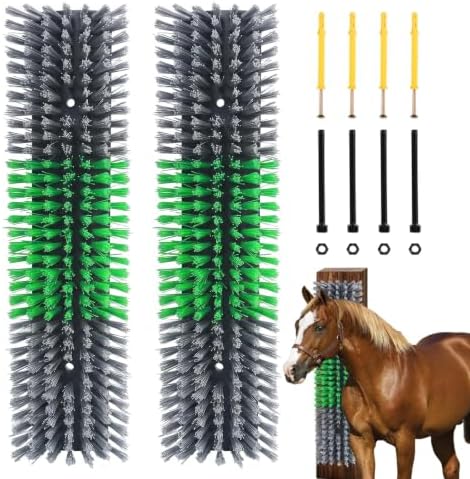 Livestock Scratch Brush for Cattle, Horses, Goats, Cow, Durable Scratching Brush, Massage Grooming Tool for Healthy Coat, Relieves Itching, Easy Install on Fence Posts(2pcs, Gray)