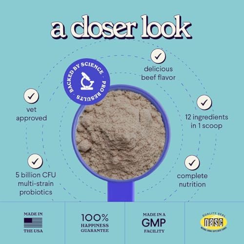 Premium 12-in-1 Multivitamin Powder for Dogs Food Topper – Daily Scoop Multivitamin Dog Supplement for Joints, Digestion, Skin, Heart & Immunity – Probiotics, Collagen, Glucosamine, Mushrooms–7.3oz