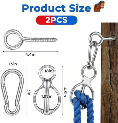 2 Sets Horse Tie Ring, Stainless Steel Magnetic Tie Ring for Horses, Safe Horse Training Equipment with Eye Bolt & Quick Snap, Horses Tack Supplies for Stables, Trailers, Fences