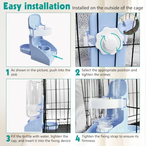 kathson Rabbit Water Bottle, 17oz Hanging Water Fountain Automatic Dispenser No Leak WaterFeeder for Bunny Chinchilla Guinea Pig Hedgehog Ferret