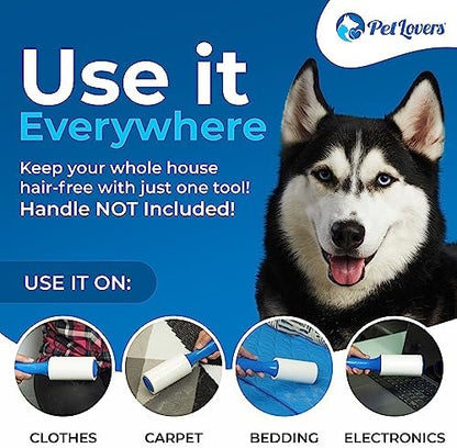 PetLovers Extra Sticky Lint Roller 6 Pack of Refills Only - No Handle Included - 90 Sheets Per Refill 540 Sheets Total