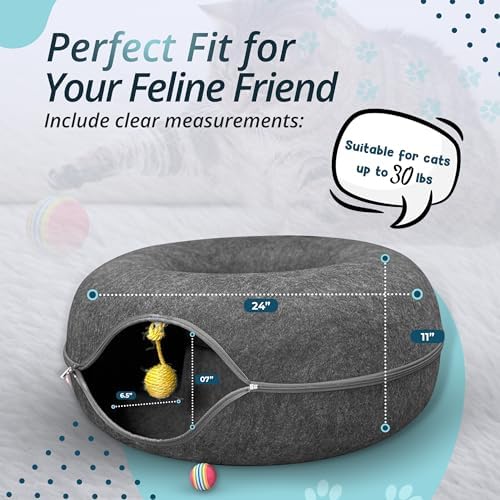 Peekaboo Cat Cave Large Cat Bed, Donut Scratcher Cat Bed for Indoor Cats