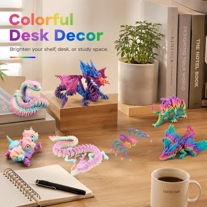 9PCS 3D Printed Animals Dragon Snake Spider Mammoth Dog Set Kids Toys Gifts