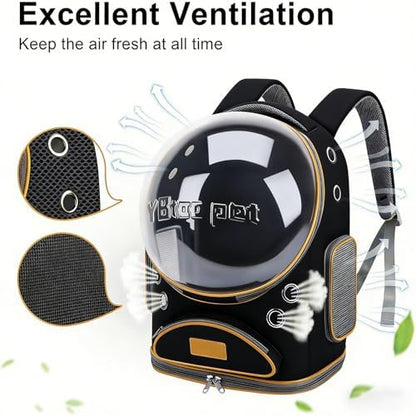 Cat Backpack Carrier, Breathable Cat Carrier Large Space Bubble Pet Backpack for Small Dog and Large cat up to 18lbs, Transparent & Foldable Pet Carrier for Travel Hiking (Black)