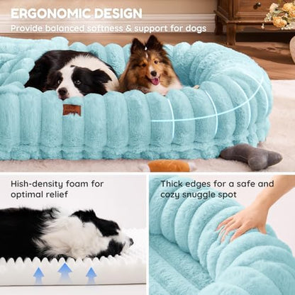 ChiXnuggle Orthopedic Human Dog Bed,Striped Faux Fur Washable Cover,Blanket