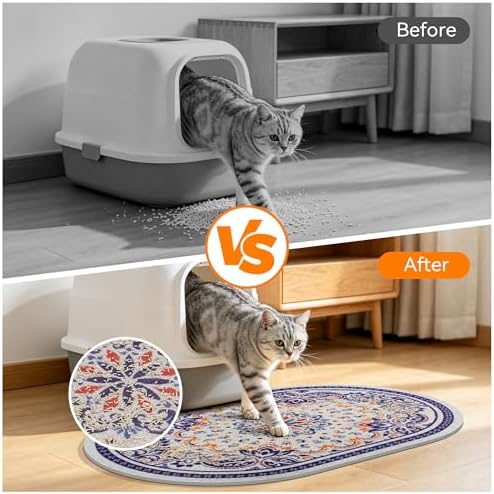 Cat Litter Mat, 40"x30" High Density PVC Litter Trapping Mat, Non-Slip, Waterproof & Urine-Proof Kitty Litter Catcher Mats, Soft on Kitten Paws, Easy to Clean, Cat Essentials Blue