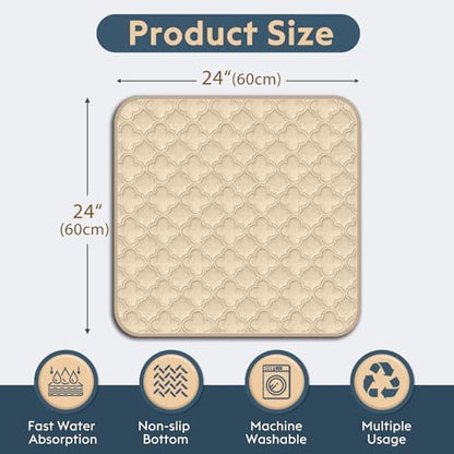 FunFurry Washable Pee Pads for Dogs - 2 Pack Reusable Waterproof Puppy Training Pads, Super Absorbent with Dog Paw Shape Non-Slip Backing (Cream, 24" X 24" - 2 Pack)