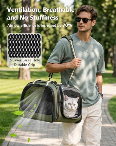 Pecute Cat Carrier,Double Bubble Pet Carrier for Cat Small Dogs,Green,M