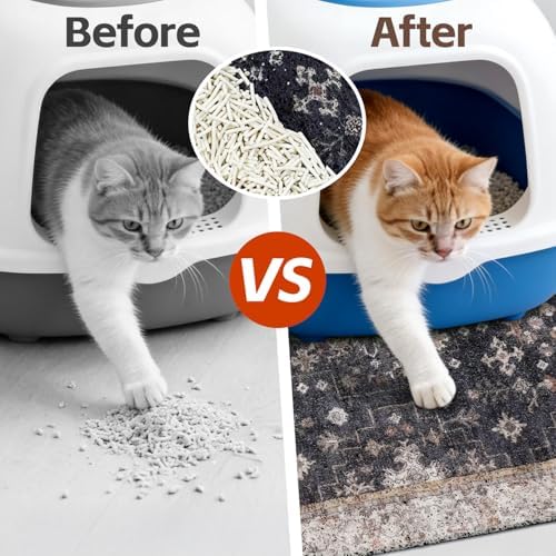 Cat Litter Mat Litter Trapping Mat, 40"x30" Waterproof Urine Proof Litter Box Mat Catcher Mat Non-Slip Washable for Kitty Kitten, Black