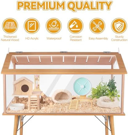 Kalolary Large Wooden Hamster Cage, 40"L x 48"H Hamster House and Habitats