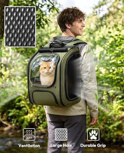 Pecute Cat Backpack Carrier,Large Space Cat Bubble Backpack,Ergonomic,Green