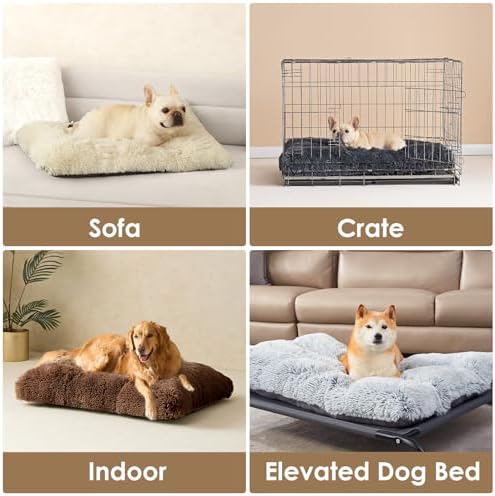 EHEYCIGA Fluffy Dog Crate Bed for Medium Dogs, Plush Crate Pad, Coffee