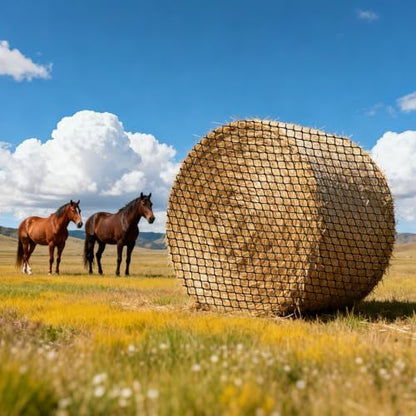 VEVOR Round Bale Hay Net, 4.92 x 4.92 x 4.92 ft, 1.5 inch Holes, PE Material, Knotless Design, with Zip Ties, Needle Shuttle, Repair Twine and Storage Bag, Slow Feeder Round Bale Net for Horses