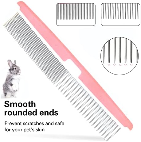 Small Animal Pet Grooming Kit with Pet Shedding Slicker Brush, Bath Massage Glove, Pet Grooming Comb, Nail Clipper Trimmer for Rabbit, Puppy, Kitten, Guinea Pig, Hamster, Ferret (Pink)