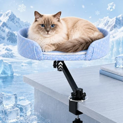 Desk Bed for Indoor Cats, Adjustable Clamp-On Bed with 40 lbs Weight