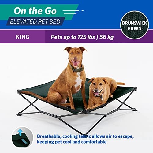 Coolaroo On-The-Go Elevated Dog Bed - Foldable Pop-Up Travel Dog Bed with Breathable, Moisture-Resistant Fabric, Carry Bag Included, Lightweight & Portable, Brunswick Green, Extra Large