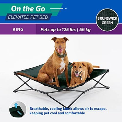 Coolaroo On-The-Go Elevated Dog Bed - Foldable Pop-Up Travel Dog Bed with Breathable, Moisture-Resistant Fabric, Carry Bag Included, Lightweight & Portable, Brunswick Green, Extra Large
