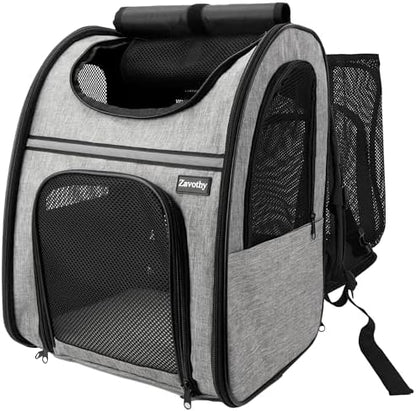 Zavothy Cat Backpack Carrier – Expandable Airline Approved Pet Travel Bag for Cats & Small Dogs, Breathable Mesh Pet Carrier Backpack with Padded Base (Grey)