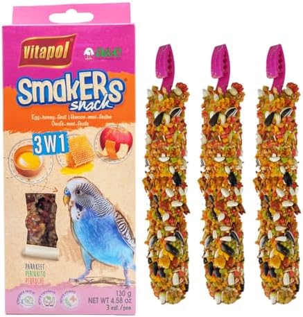 Vitapol Smakers 3-in-1 Treat Sticks for Parakeets, Egg Honey Fruit, 3 Pk