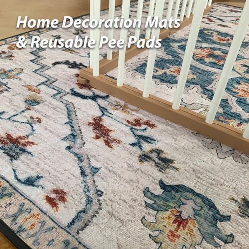 nunubaby 4PACK Washable Pee Pads for Dogs, Stylish, Non-Slip and Leak-Proof Pee Pads. Reusable Potty Pads for Dogs for Crates and Floors.(Beige/Floral, 18" x24" )
