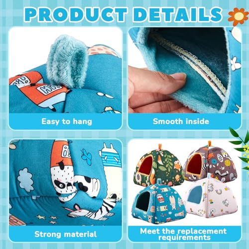 Cinnvoice 4 Pcs Hamster Hideout Bed Small Pet House Washable 7 x 6.7 in