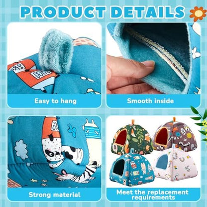Cinnvoice 4 Pcs Hamster Hideout Bed Small Pet House Washable 7 x 6.7 in
