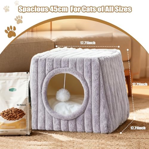 Dogpals Cat Cave Bed 15.74"x15.74"x13.38" Large with Balls(Grey)