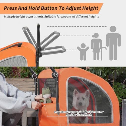EchoSmile 4-Wheel Pet Stroller for Dogs & Cats, Up to 135 lbs, Orange