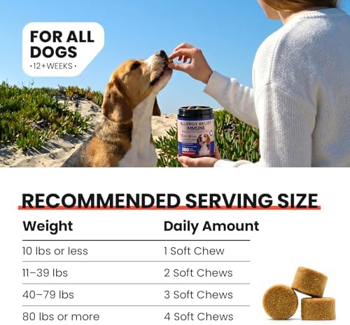 Dog Allergy Chews 200 Ct - Itch Relief for Dogs Immune Support with Colostrum Probiotics & Omega 3 - Seasonal Allergies Anti-Itch Skin & Coat Supplement, Itchy Skin & Paw Relief Bites - Chicken Flavor