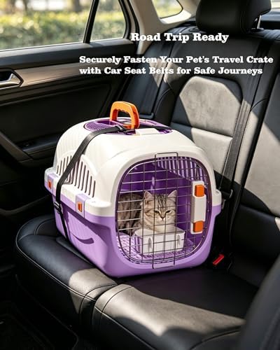 Cat Carrier Airline Approved, Portable Pet Travel Crate with Anti-Stress Design for Cats & Small Dogs, Car Safe Kennel with Top Window (Purple)