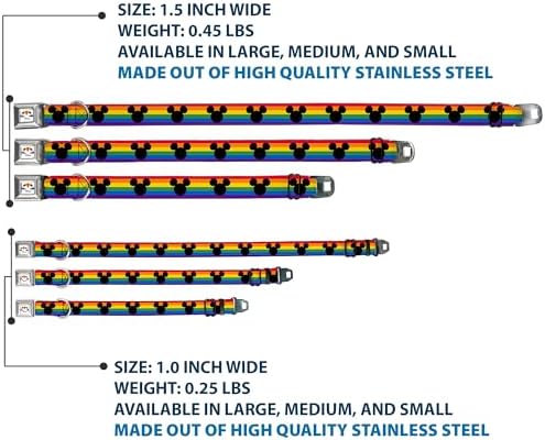 Disney Pet Collar, Dog Collar Metal Seatbelt Buckle, Mickey Mouse Ears Icon Rainbow Pride Flag, 16 to 23 Inches 1.5 Inch Wide