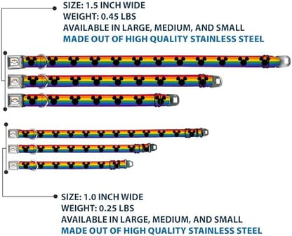 Disney Pet Collar, Dog Collar Metal Seatbelt Buckle, Mickey Mouse Ears Icon Rainbow Pride Flag, 16 to 23 Inches 1.5 Inch Wide