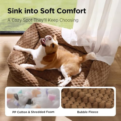 Bedsure Washable Dog Beds Large Sized Dog Bubble Fleece,35in Camel Brown
