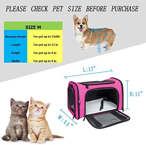 Soft Sided Carrier for Small Medium Cats Dogs,TSA Airline Approved Collapsible Travel Pet Carrier (Medium, Magenta)