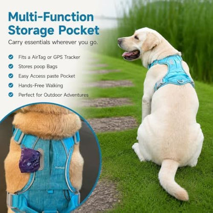 PawWave No Pull Dog Harness with Built-in Hidden AirTag & GPS Tracker Holder, Reflective Adjustable Escape-Proof Vest Harness for Small & Medium Dogs (Blue, S)