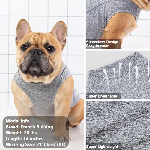 KYEESE Reflective Dog Shirt, Lightweight Sun Protection Dog T Shirts for Small Dogs, Breathable Sleeveless Pet Tank Top High Visibility Summer Dogs Clothes for Night Walking Outdoor, Grey, L