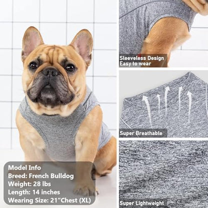 KYEESE Reflective Dog Shirt, Lightweight Sun Protection Dog T Shirts for Small Dogs, Breathable Sleeveless Pet Tank Top High Visibility Summer Dogs Clothes for Night Walking Outdoor, Grey, L