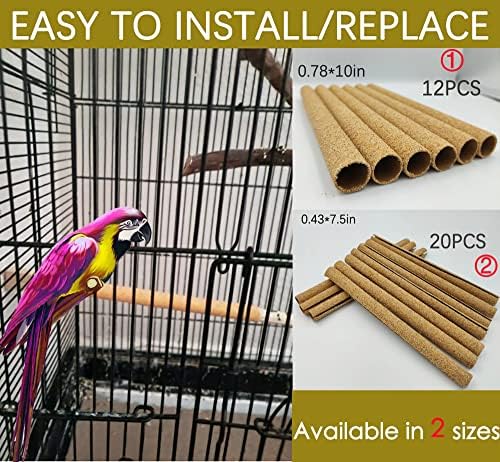 20Pcs Sand Perch Covers for Bird - Bird Perchs Covers 7.5" Long x 3/8" Diameter Bird perches for Parakeets, Lovebirds, Parrotlets, Canaries and Other Small Birds (Yellow, 20pcs 7.5" x 0.43")
