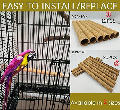 20Pcs Sand Perch Covers for Bird - Bird Perchs Covers 7.5" Long x 3/8" Diameter Bird perches for Parakeets, Lovebirds, Parrotlets, Canaries and Other Small Birds (Yellow, 20pcs 7.5" x 0.43")