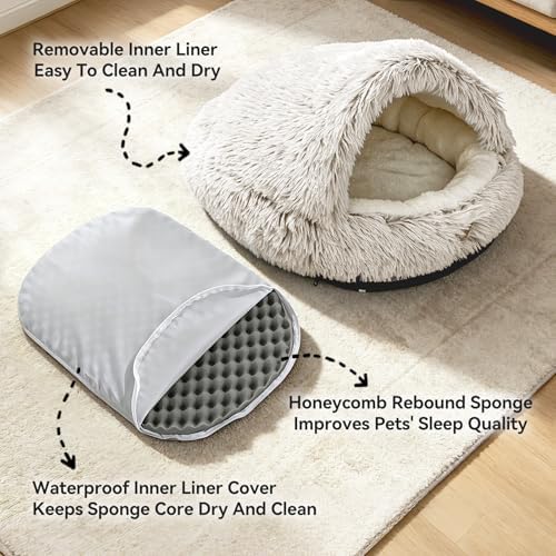YooxArmor Round Covered Cat Bed Cave Dog Bed for Small Medium Pets,Brown,M