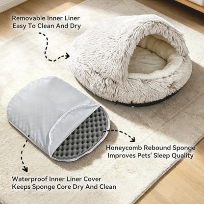 YooxArmor Round Covered Cat Bed Cave Dog Bed for Small Medium Pets,Brown,M