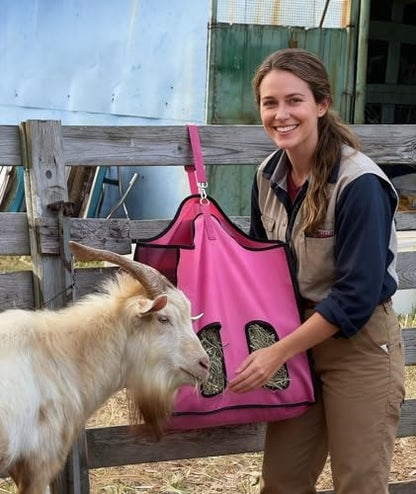 Hay Feeder for Goats and Horses - Slow Feed Design, Heavy Duty Hanging Hay Bag for Barn, Trailer & Paddock, Easy to Hang & Clean(1pcs, Pink)