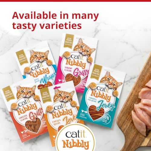 Catit Nibbly Jerky Cat Treats, Chicken & Fish Recipe, White, 1 oz