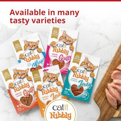 Catit Nibbly Jerky Cat Treats, Chicken & Fish Recipe, White, 1 oz