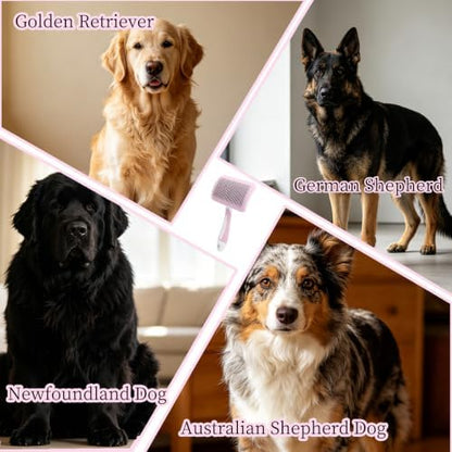 Self-Cleaning Slicker Dog Brush for Large Long-Haired Breeds （Light Pink）