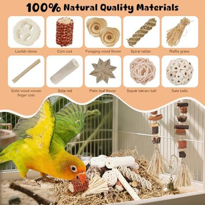 Bird Toys Natural Parrot Foraging Box with DIY Hanging String