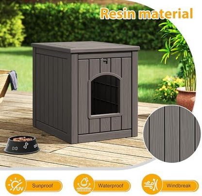 Cat Litter Box Enclosure, Multi-Functional Enclosed Cat Litter Box Furniture, Outdoor Cat House Weatherproof, Openable Front Door & Raised Floor, Easy to Clean & Assemble, Grey