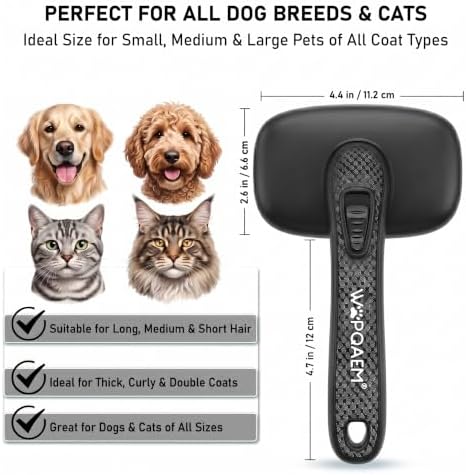Self Cleaning Slicker Brush for Dog and Cat Shedding, Black